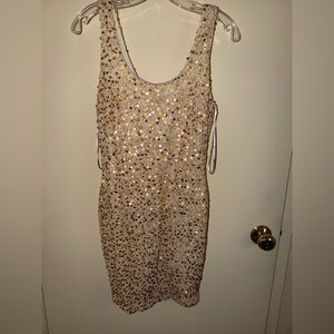 Forever 21 Gold Sequin Mini Dress with back Zipper